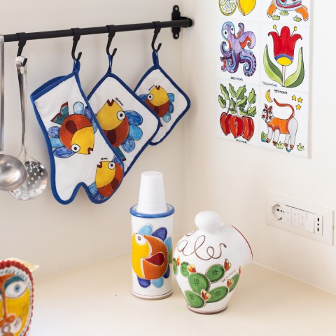 Piastrella artigianale siciliana ceramiche de simone Folk Gatto PI297FK-07A Piastrella artigianale siciliana ceramiche de simone Folk Gatto PI297FK-07A